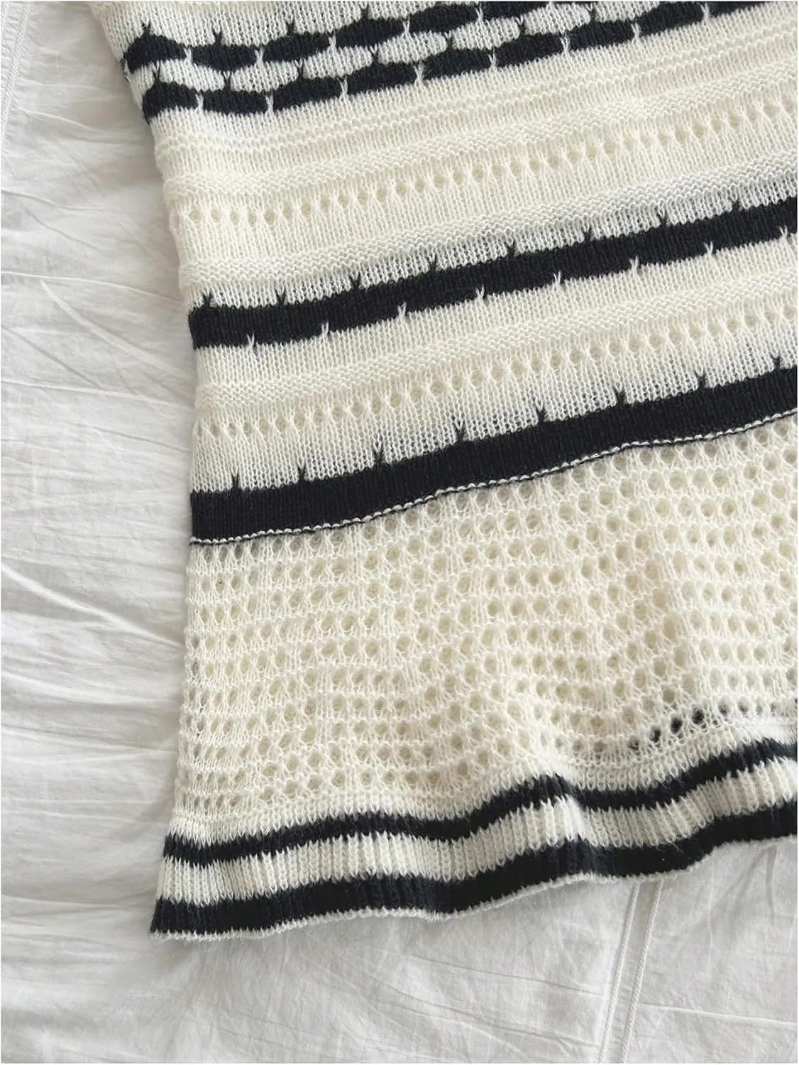 OYOANGLE Women's Striped Knitted V Neck Sleeveless Chemise Dresses Spaghetti Strap Bodycon Fishtail Midi Dresses