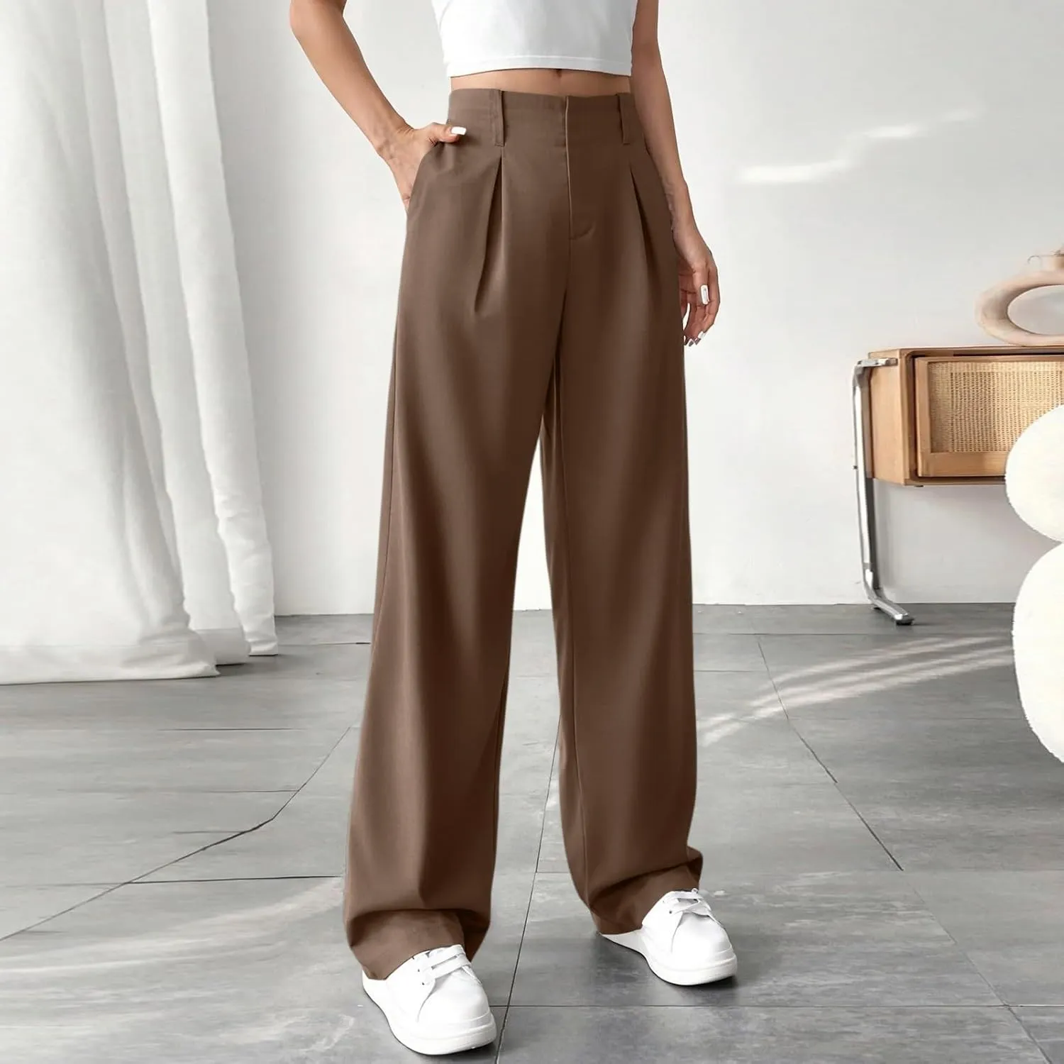 Palazzo Pants for Women Summer Casual Flowy Wide Leg Pants High Waisted Ladies Lightweight Work Pant with Pockets