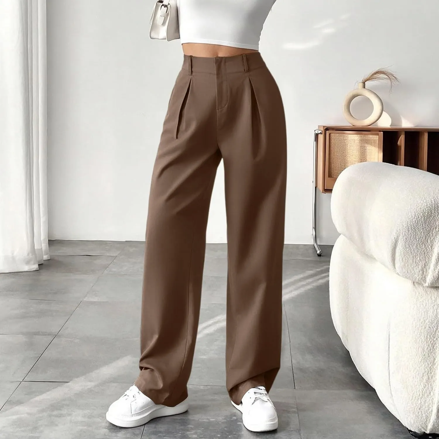 Palazzo Pants for Women Summer Casual Flowy Wide Leg Pants High Waisted Ladies Lightweight Work Pant with Pockets