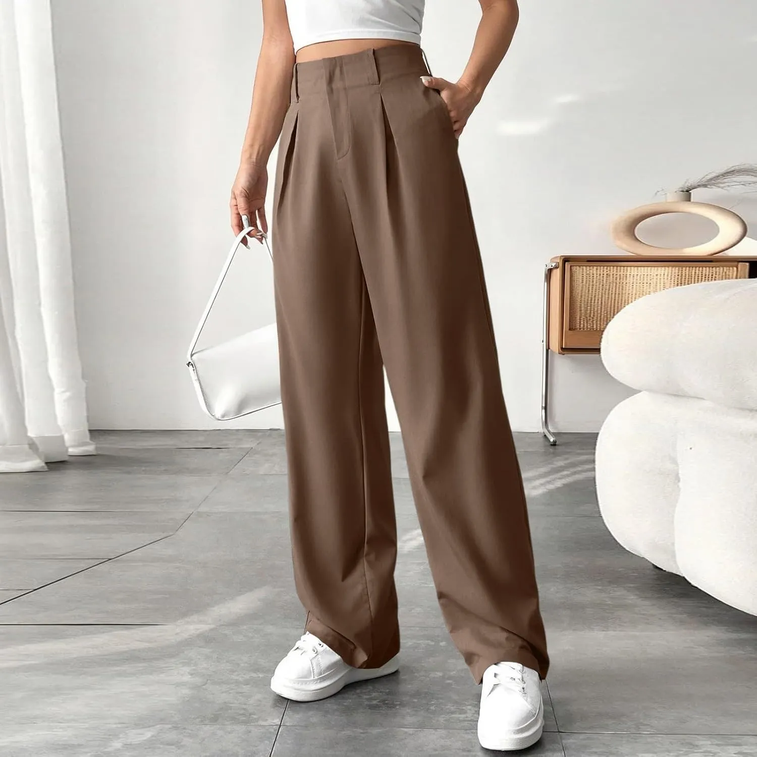 Palazzo Pants for Women Summer Casual Flowy Wide Leg Pants High Waisted Ladies Lightweight Work Pant with Pockets
