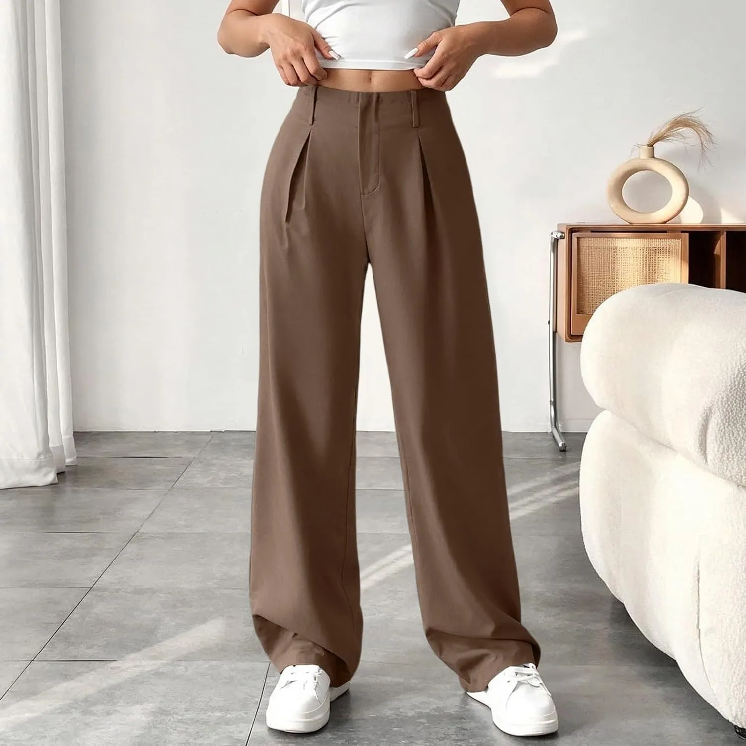 Palazzo Pants for Women Summer Casual Flowy Wide Leg Pants High Waisted Ladies Lightweight Work Pant with Pockets