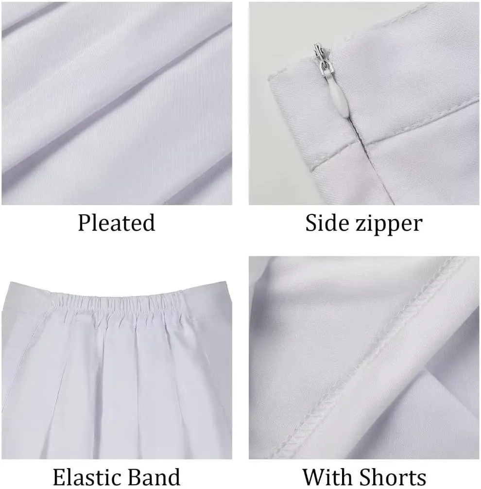 Pleated Mini Skirt High Waisted Tennis Skirts Skorts for Women Girls School Uniform Dress Cheer Skirt with Shorts,2T-4XL