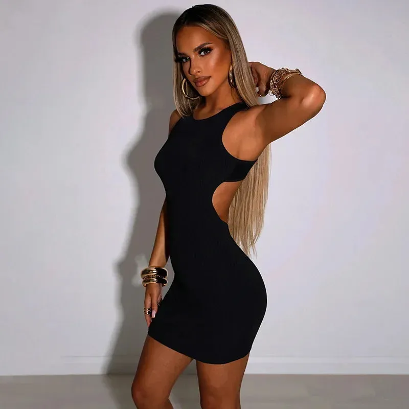 Ribbed Knitted Bandage Mini Dress