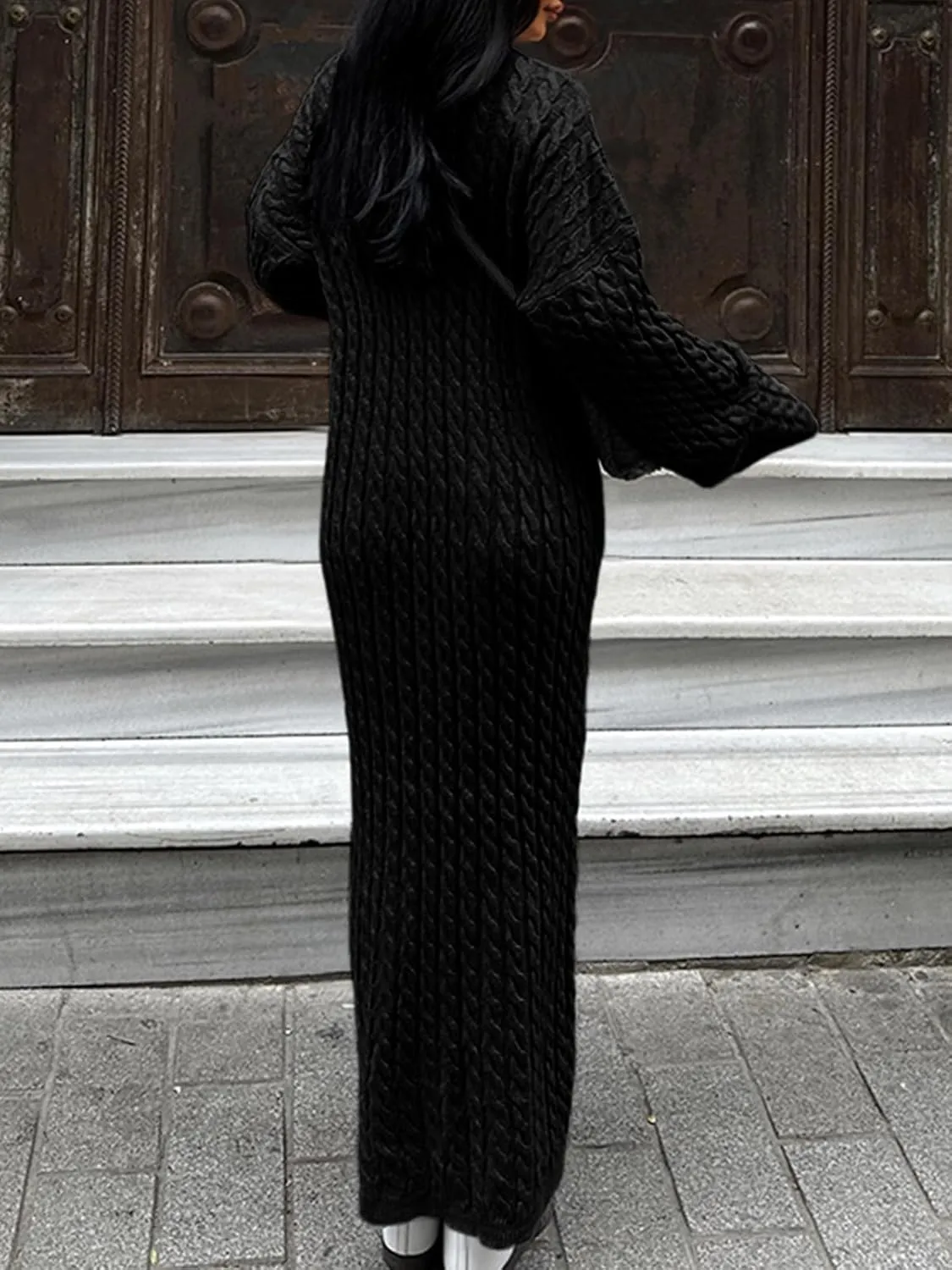 Saodimallsu Womens Oversized Cable Knit Sweater Dress Drop Shoulder Long Sleeve Loose Fall Midi Pullover Sweater Dresses