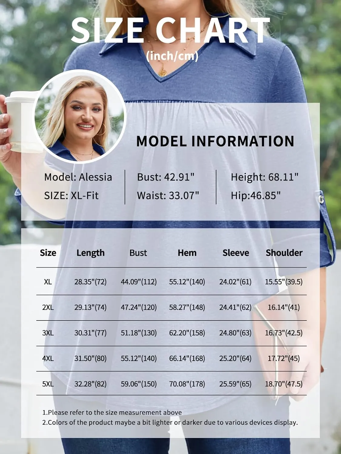 Siddhe Plus Size Tops for Women Collared V Neck Fall Shirts 3/4 Sleeve Blouses T Shirt Dressy Casual Pleated Tunic Tops 1X-5X