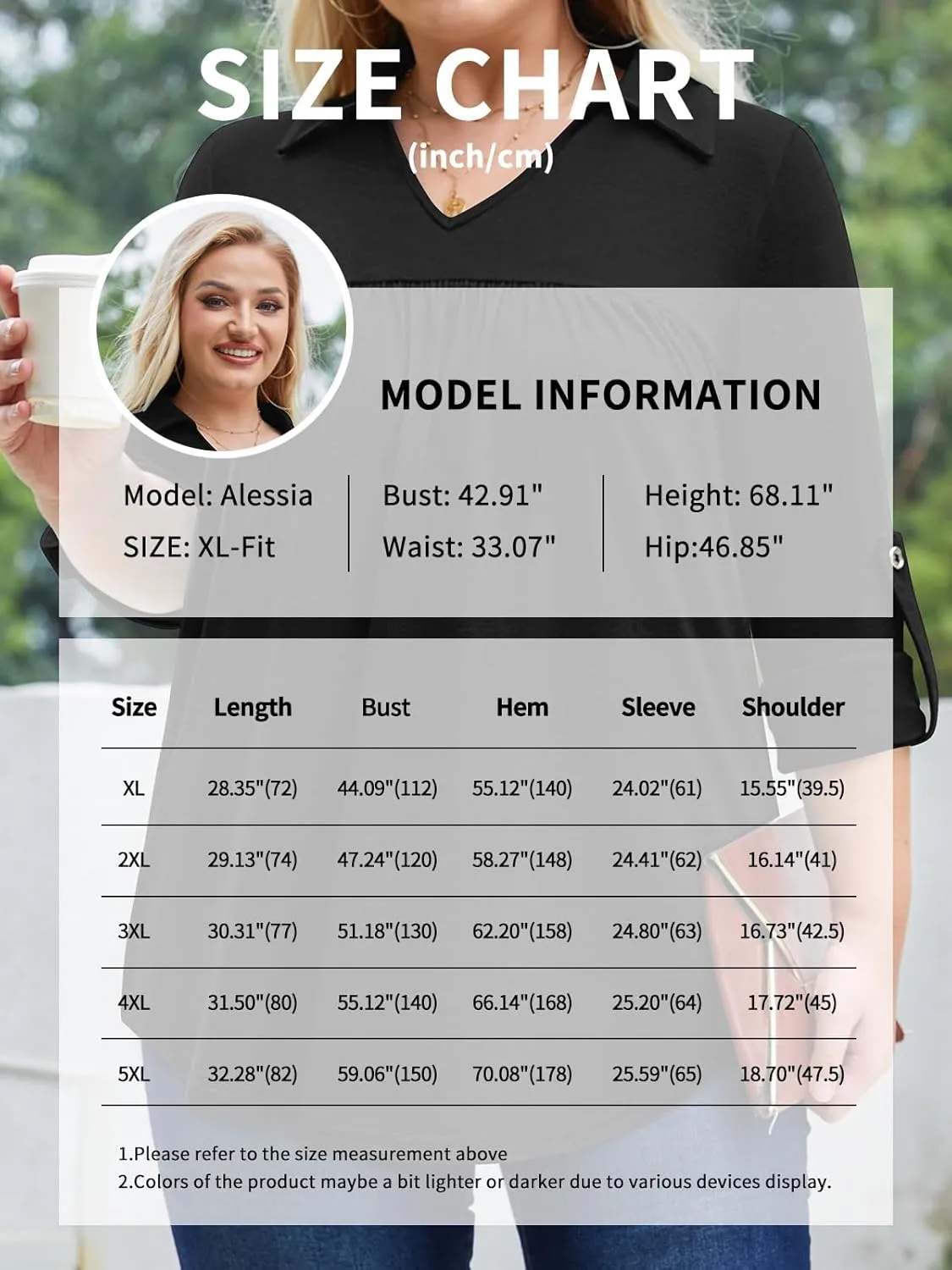 Siddhe Plus Size Tops for Women Collared V Neck Fall Shirts 3/4 Sleeve Blouses T Shirt Dressy Casual Pleated Tunic Tops 1X-5X