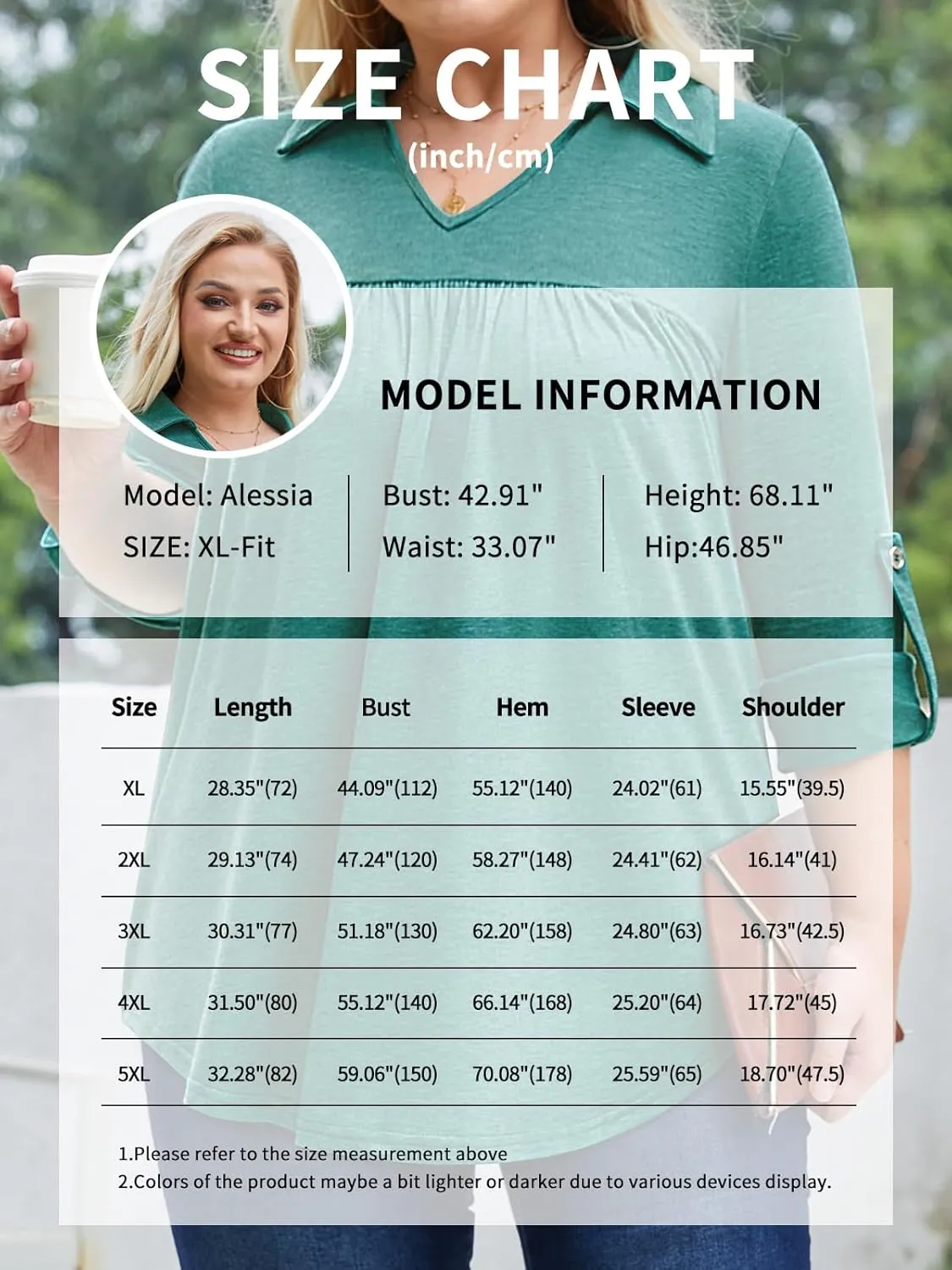 Siddhe Plus Size Tops for Women Collared V Neck Fall Shirts 3/4 Sleeve Blouses T Shirt Dressy Casual Pleated Tunic Tops 1X-5X