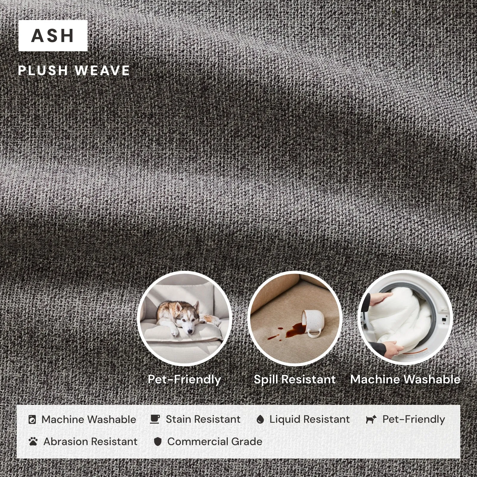 Square Performance Accent Pillow 22 x 22 | Plush Weave in Ash