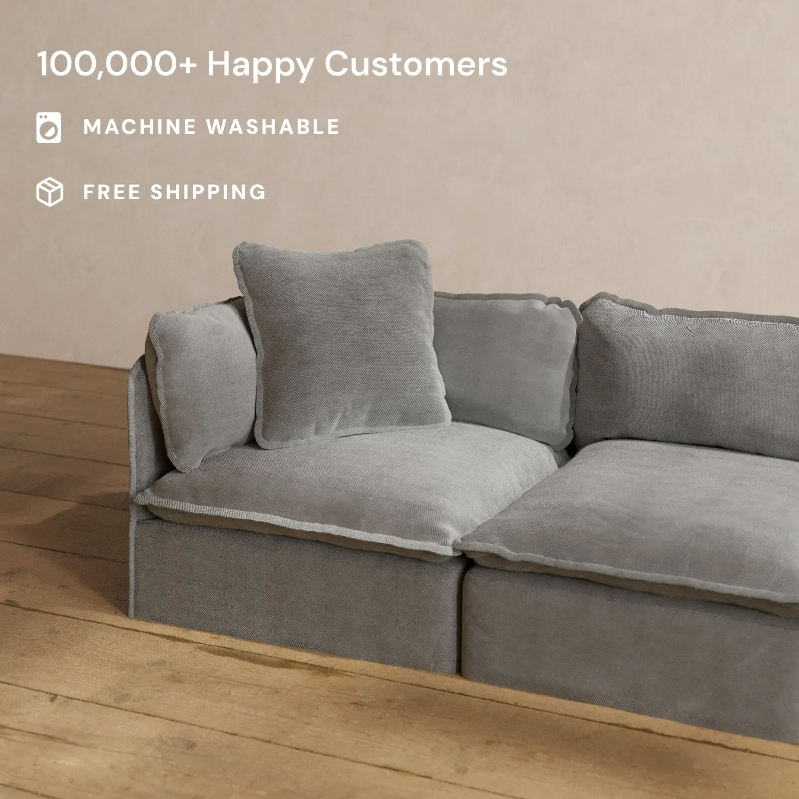 Square Performance Accent Pillow 22 x 22 | Plush Weave in Ash