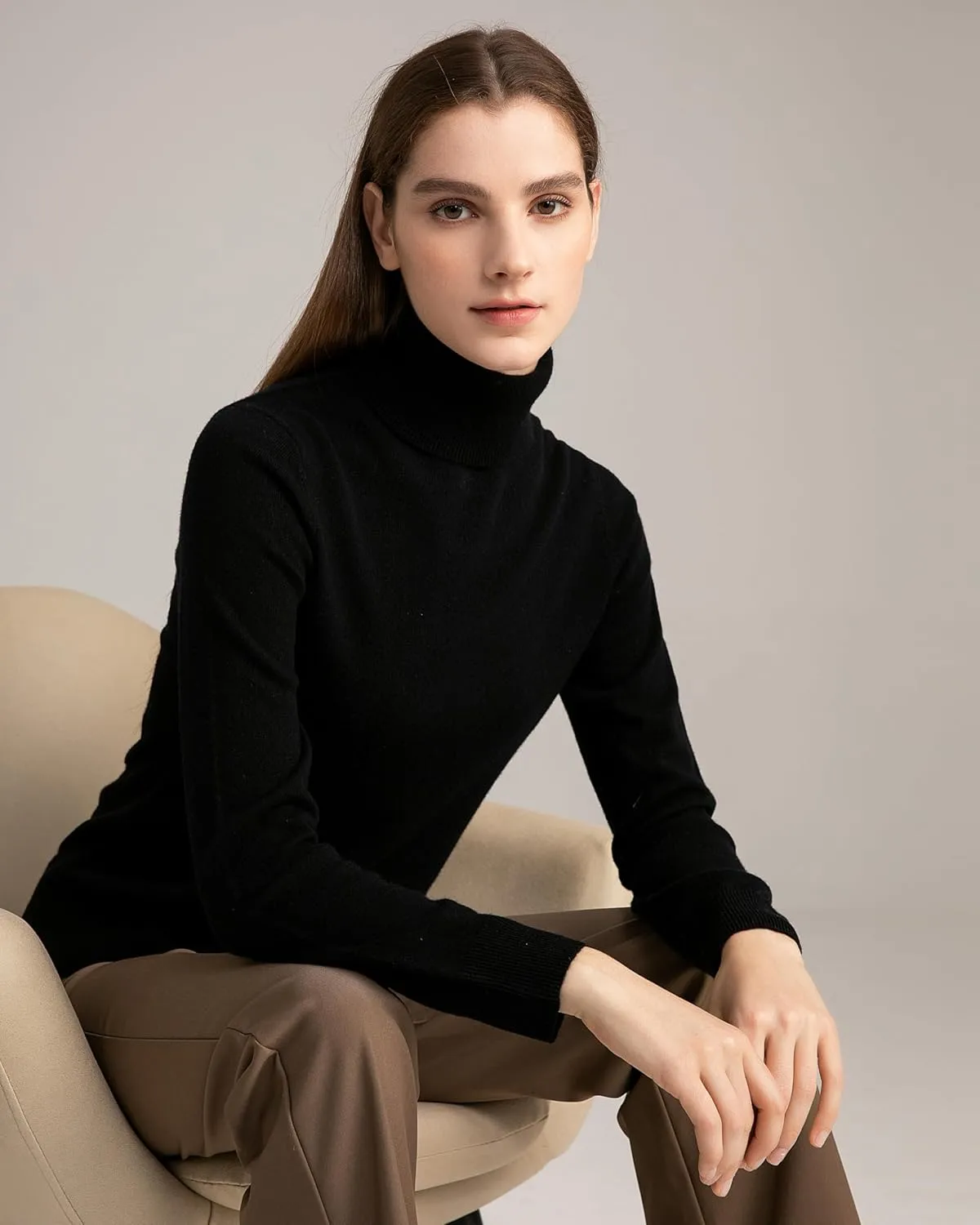State Fusio Womens Ribbed Turtleneck Sweater 100% Merino Wool Classic Long Sleeve High Neck Pullover
