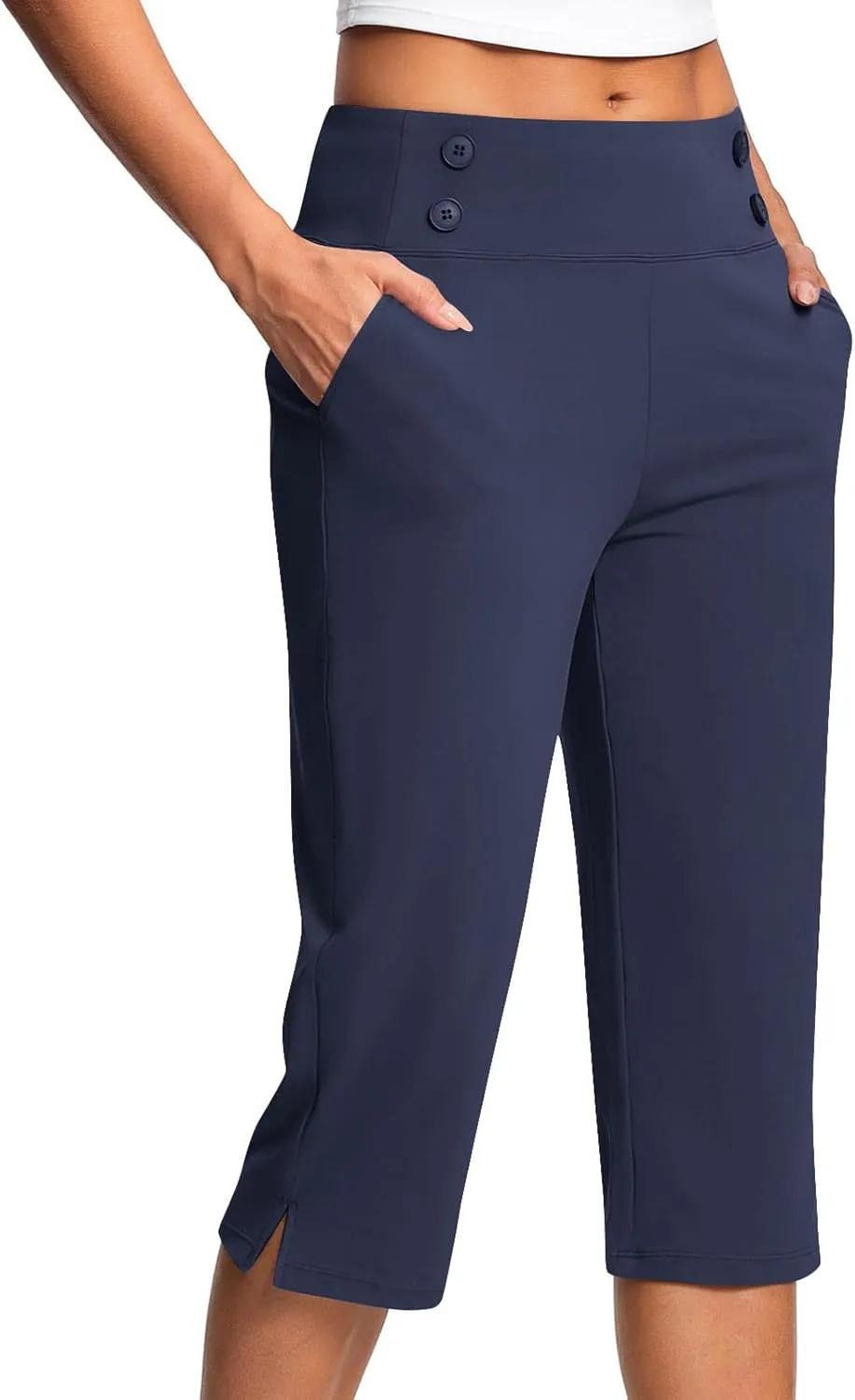 Stretchy Capri Leggings for Women with Pockets Dressy Yoga Pants Wide Leg High Waisted Casual Lounge Summer Outfits