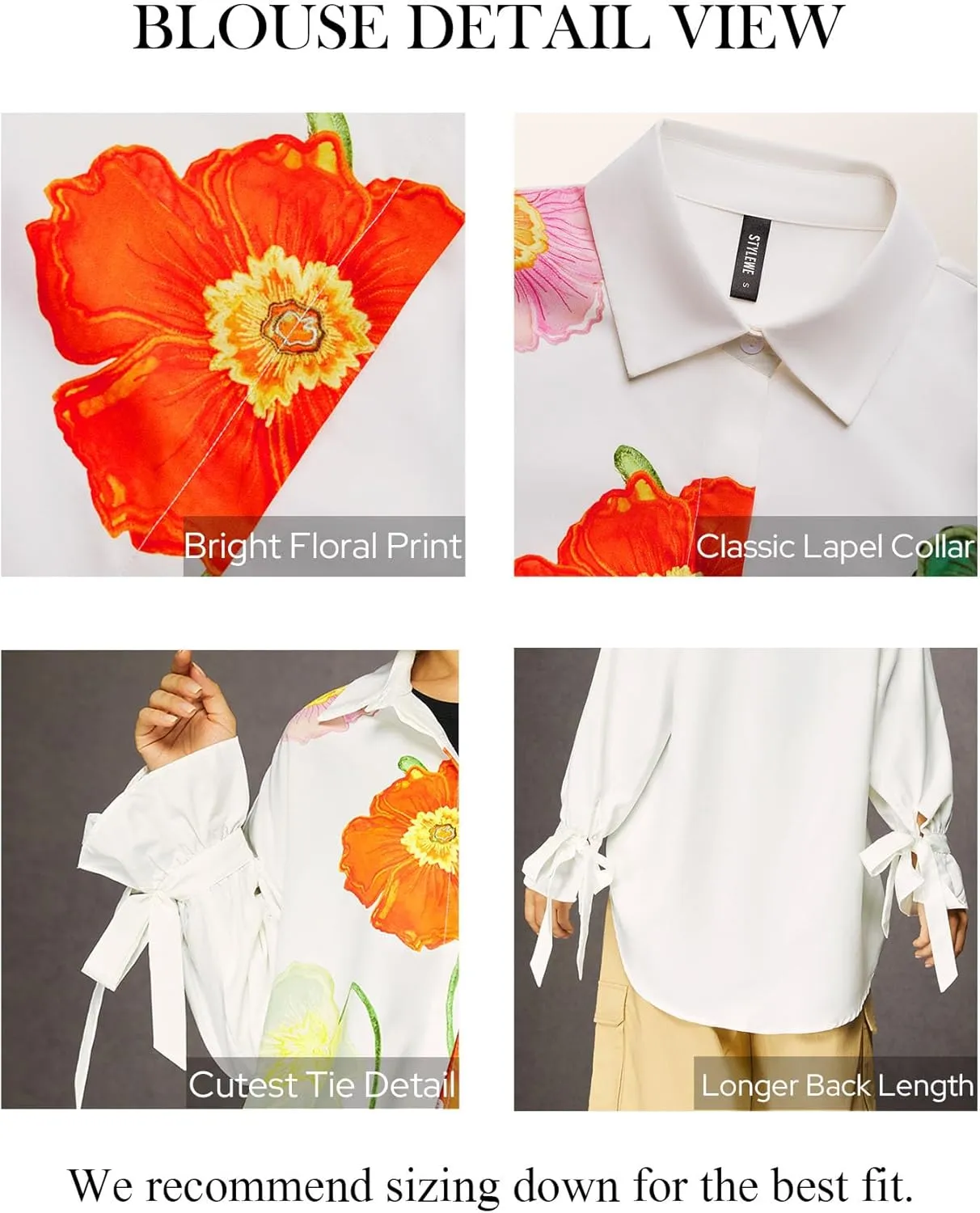 stylewe Floral Print Button Down Shirt for Women Loose Ruffle Bell Sleeves Tunic Blouse Trendy Clothes 2025