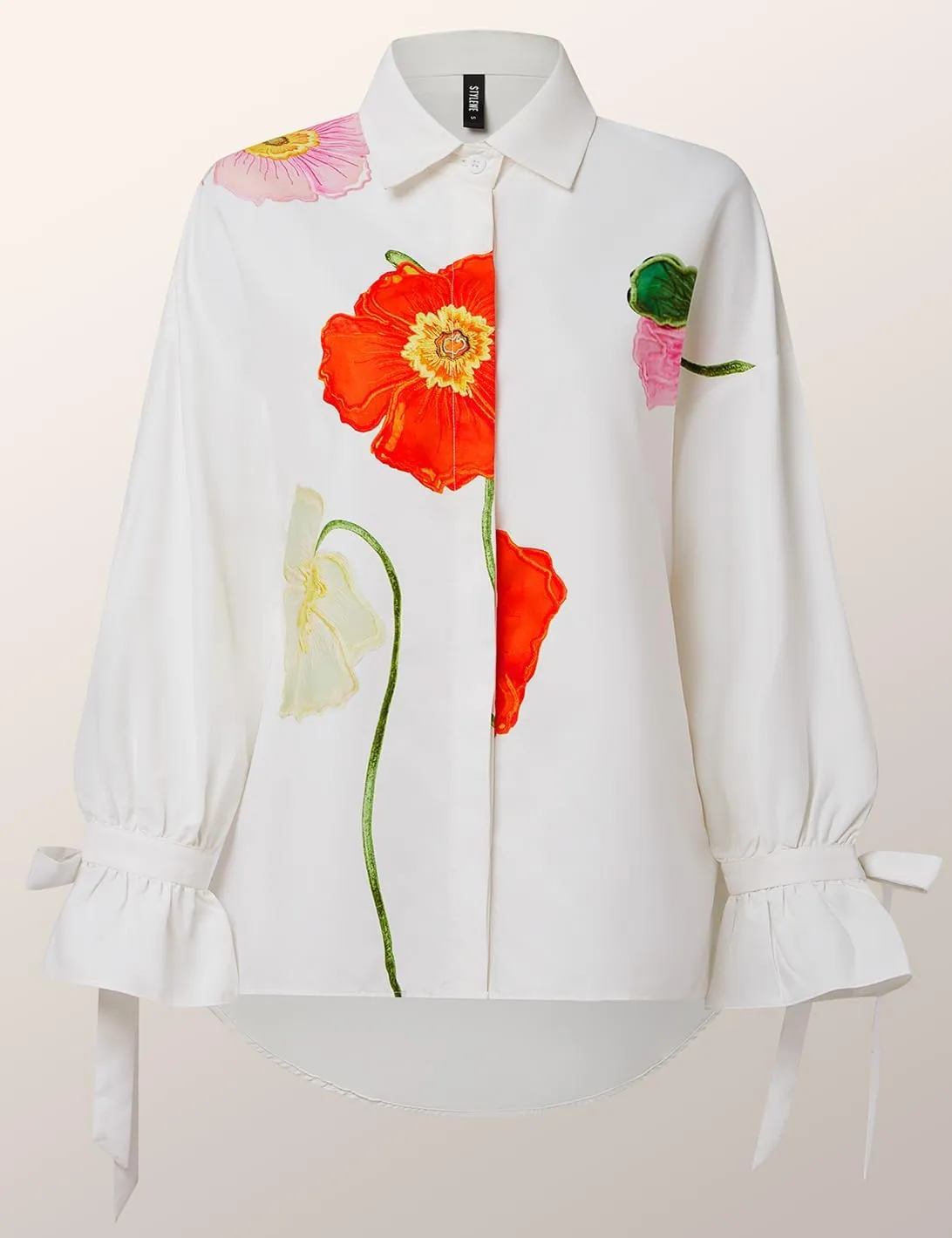 stylewe Floral Print Button Down Shirt for Women Loose Ruffle Bell Sleeves Tunic Blouse Trendy Clothes 2025