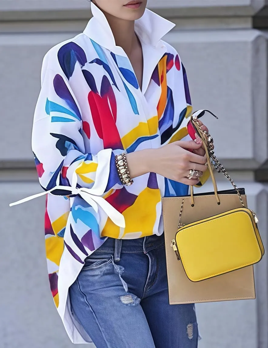 stylewe Floral Print Button Down Shirt for Women Loose Ruffle Bell Sleeves Tunic Blouse Trendy Clothes 2025