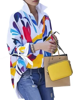 stylewe Floral Print Button Down Shirt for Women Loose Ruffle Bell Sleeves Tunic Blouse Trendy Clothes 2025