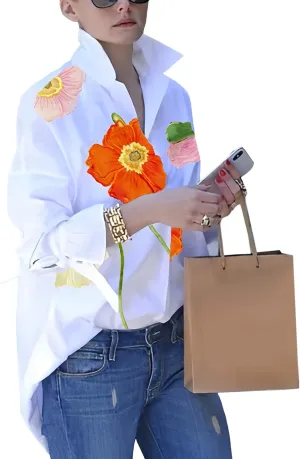 stylewe Floral Print Button Down Shirt for Women Loose Ruffle Bell Sleeves Tunic Blouse Trendy Clothes 2025