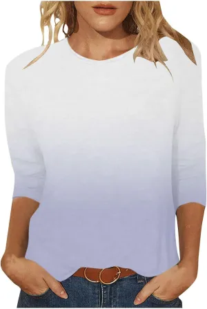 T Shirts for Women Summer Fall 3/4 Sleeve Boat Neck Loose Fit Long Tops T Shirt Women 2025 KQ