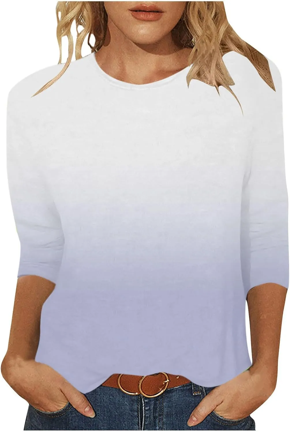 T Shirts for Women Summer Fall 3/4 Sleeve Boat Neck Loose Fit Long Tops T Shirt Women 2025 KQ