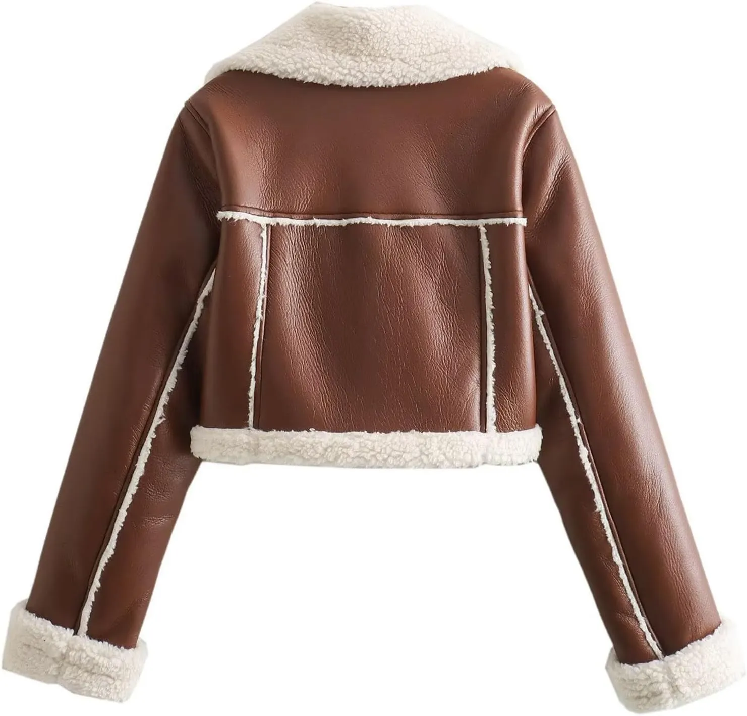Uillui Women's Faux Shearing Fur Lined Leather Jacket Warm Thick Winter Coat Sherpa Lined Short Moto Biker Short Crop Coats