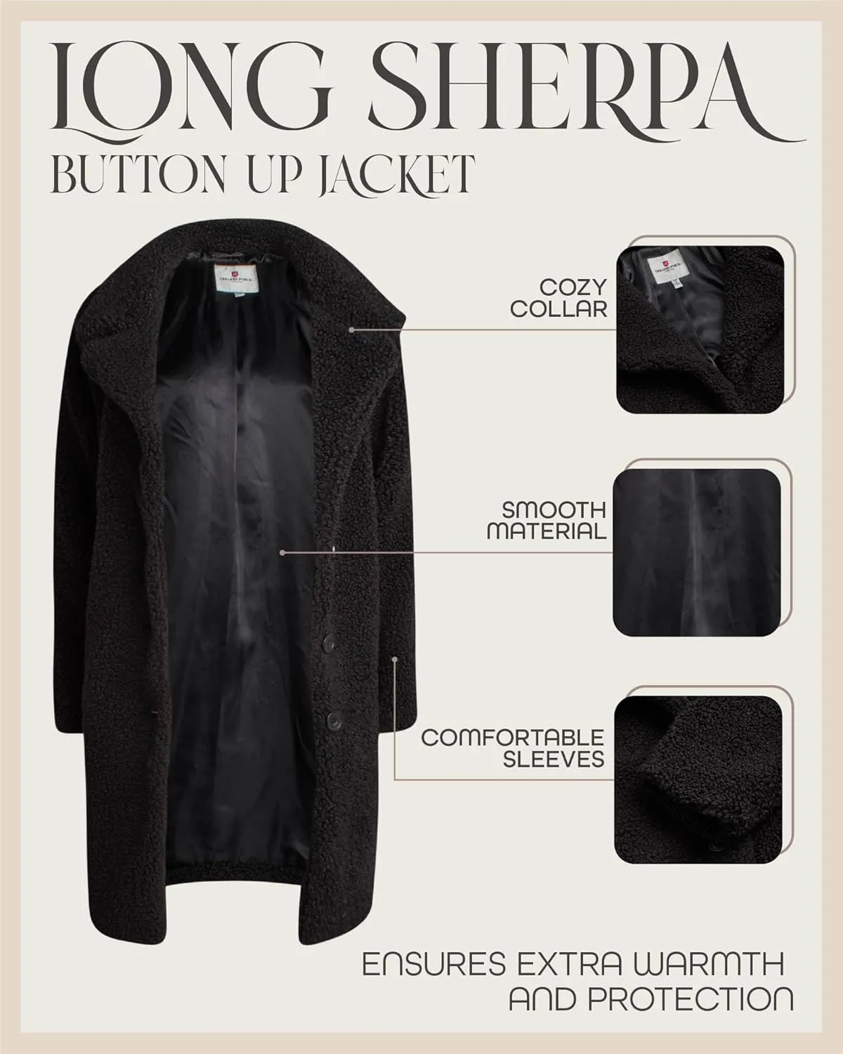URBAN REPUBLIC Women's Sherpa Coat - Cozy Textured Sherpa Button Up Winter Jacket - Warm Outerwear Coats for Women (S-XL)