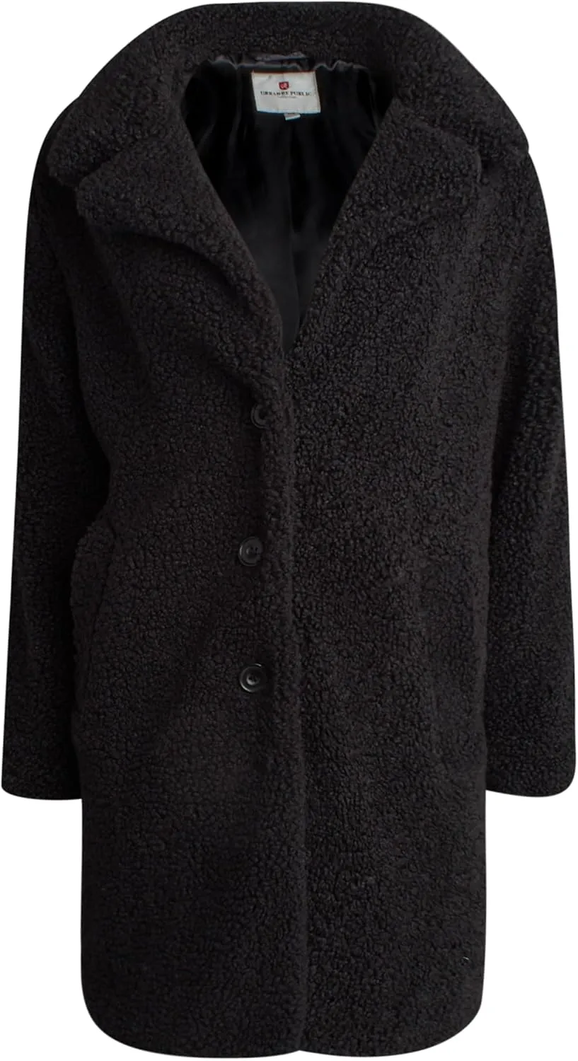 URBAN REPUBLIC Women's Sherpa Coat - Cozy Textured Sherpa Button Up Winter Jacket - Warm Outerwear Coats for Women (S-XL)