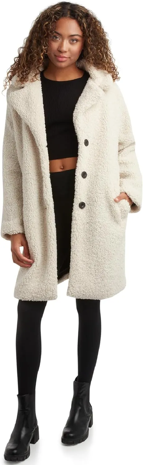 URBAN REPUBLIC Women's Sherpa Coat - Cozy Textured Sherpa Button Up Winter Jacket - Warm Outerwear Coats for Women (S-XL)