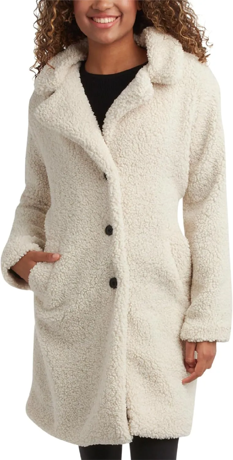 URBAN REPUBLIC Women's Sherpa Coat - Cozy Textured Sherpa Button Up Winter Jacket - Warm Outerwear Coats for Women (S-XL)
