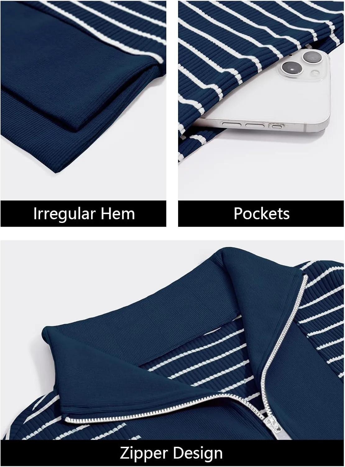 Wenrine Womens Striped Mini Dress Casual Zipper V Neck Cap Sleeve Collared Loose Summer Knit Dresses