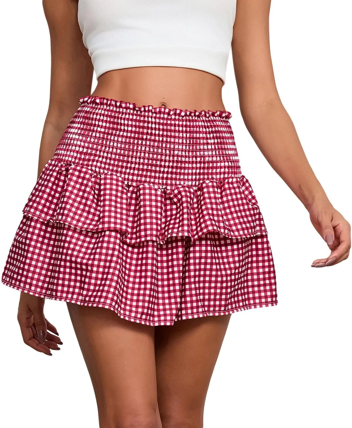 Women Blue Y2k Ruffle Gingham Mini Skirt Fairy Lace Plaid Checkered Dress Sexy Low Waist Halloween Pleated Skirt