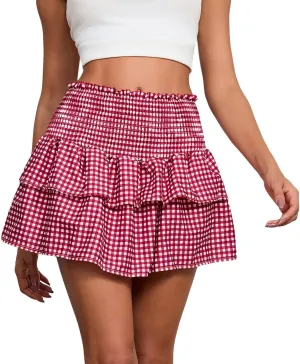 Women Blue Y2k Ruffle Gingham Mini Skirt Fairy Lace Plaid Checkered Dress Sexy Low Waist Halloween Pleated Skirt