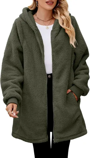 Women Plush Coats Casual Long Sleeve Solid Color Double Breasted Trench Jackets Windproof Oversized Fleece Jacket