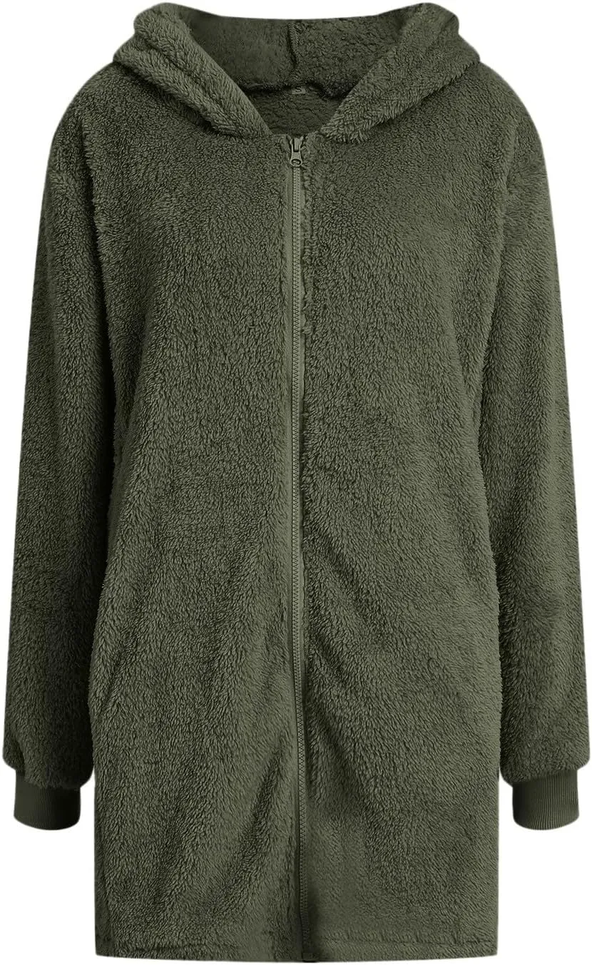 Women Plush Coats Casual Long Sleeve Solid Color Double Breasted Trench Jackets Windproof Oversized Fleece Jacket