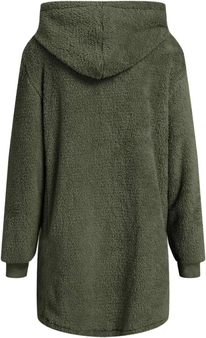 Women Plush Coats Casual Long Sleeve Solid Color Double Breasted Trench Jackets Windproof Oversized Fleece Jacket