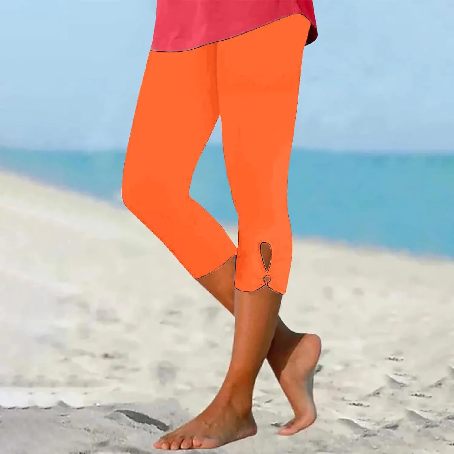 Womens Capris Summer Dressy Cropped High Waist Yoga Pants Fashion Casual Stretch Pull On Workout Crop Capri Leggings