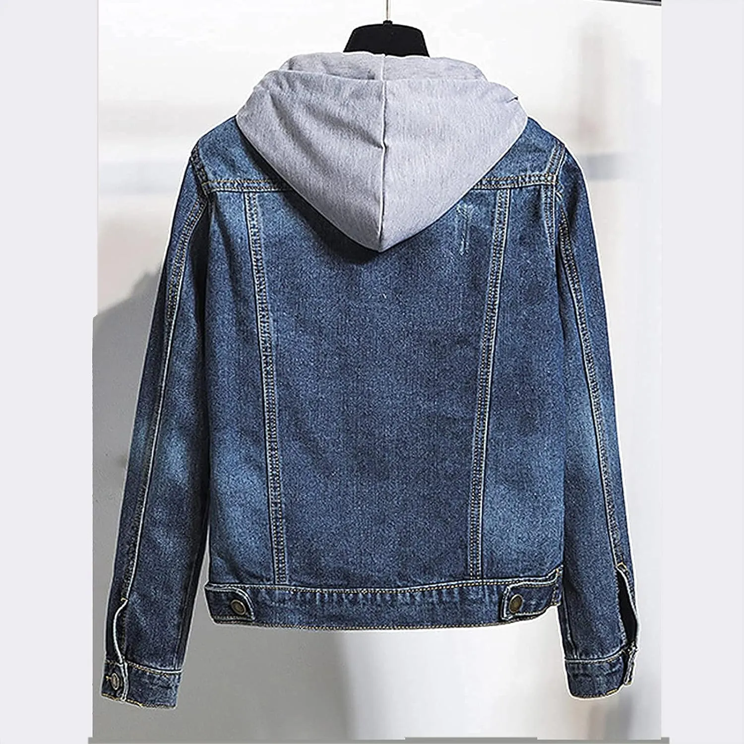 Women's Casual Denim Jackets with Detachable Hood Button Down Fleece Comfort Trendy Jean Hoodies Fall Winter Tops