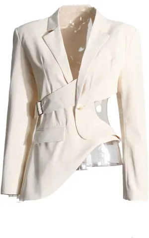 Women's Hollow Blazer Irregular Loose Strap Gathered Waist Jacket
