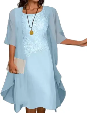 Womens Summer Flowy Floral Dresses with Jacket 2 Piece Set 3/4 Sleeve Sheer Chiffon Cocktail Wedding Guest Dress