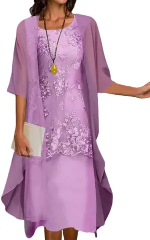 Womens Summer Flowy Floral Dresses with Jacket 2 Piece Set 3/4 Sleeve Sheer Chiffon Cocktail Wedding Guest Dress