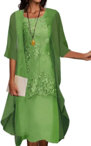 Womens Summer Flowy Floral Dresses with Jacket 2 Piece Set 3/4 Sleeve Sheer Chiffon Cocktail Wedding Guest Dress