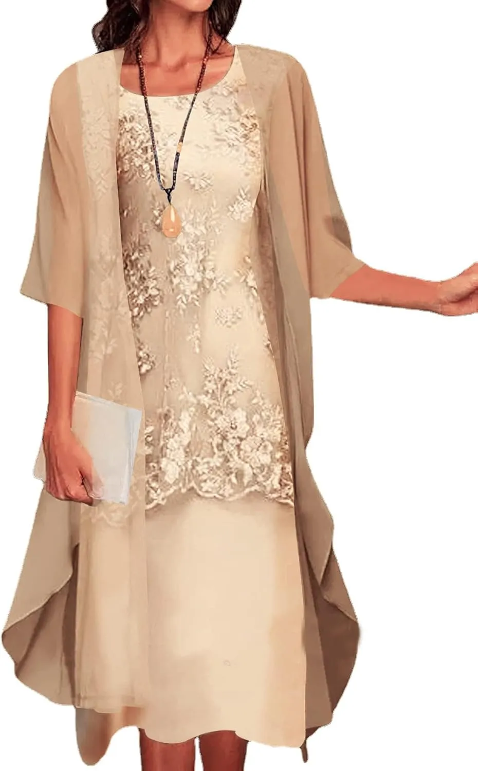 Womens Summer Flowy Floral Dresses with Jacket 2 Piece Set 3/4 Sleeve Sheer Chiffon Cocktail Wedding Guest Dress