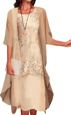 Womens Summer Flowy Floral Dresses with Jacket 2 Piece Set 3/4 Sleeve Sheer Chiffon Cocktail Wedding Guest Dress