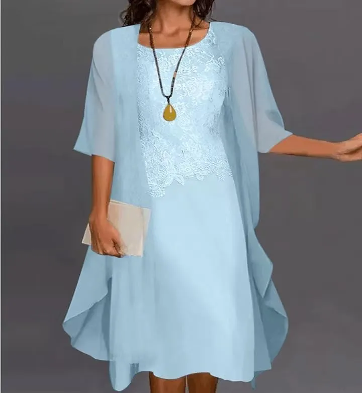 Womens Summer Flowy Floral Dresses with Jacket 2 Piece Set 3/4 Sleeve Sheer Chiffon Cocktail Wedding Guest Dress